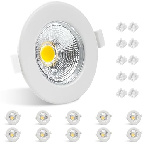 Allesgute 10X Recessed Ceiling Lights 10W COB White Downlights for Ceiling 240V Ultra Slim Round Cool White 850lm LED Spotlights for Bedroom, Cutout ø65-88mm