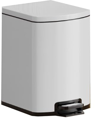 10L Stainless Steel Trash Can with Lid Rectangular Design Pedal Operated Inner Bucket Ideal for Kitchen Bathroom Living Room OfficePure White