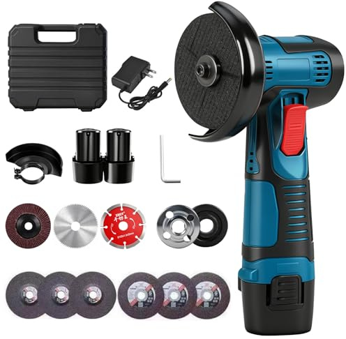 Mini Winkelschleifer, 12V Akku Winkelschleifer mit 2 1500mAh Batterien, 19500 U/min, Kabelloses Elektrisches Trennschleifer Geeignet zum Schneiden und Polieren von Holz, Stein, Stahl
