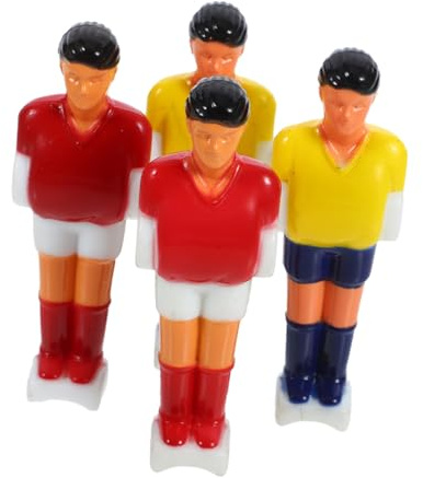 NOLITOY 4 Piezas de Accesorios para Máquinas de Futbolín, Figuras de Jugadores Pequeños de Plástico para Mesa 33-48 Cm, Colores Rojo y Amarillo, Ojos Negros, Repuesto para Futbolín