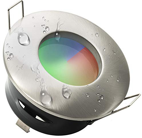 Spot encastrable, IP65, LED, adapté pour chromothérapie, pour cabine de douche, salle de bain, RGB, 3W, 12V, alimentation Silver Spazzolato