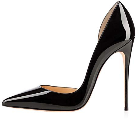 JIEEME Chaussures Femmes en Cuir Breveté avec Pointe Sexy et Talon Aiguille en Microfibre à Haut Talon Confortable pour Soirées de Fête Za664s, Noir , 37 EU