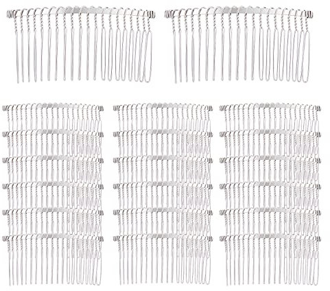Lot de 20 peignes à cheveux à 20 dents en métal argenté, doré, noir, pinces à cheveux torsadées pour mariage, voile de mariée, accessoires décoratifs pour chignon (argenté)