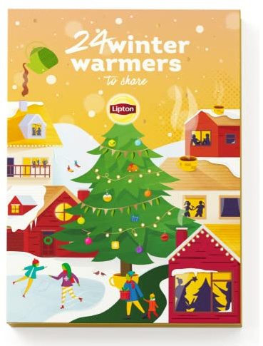 Lipton | Calendrier de l'avent 2023 Thés et Infusions | Assortiment de 48 Thés Noirs/Verts et Infusions gourmandes | Idée cadeau de Noël pour Offrir Homme Femme 100% issu de l'Agriculture Responsable