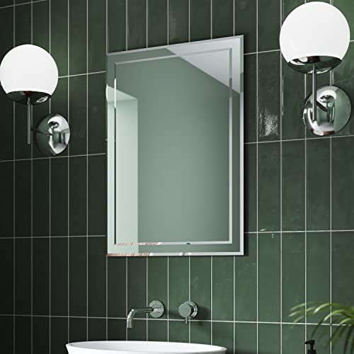 Bevelled Edge Bathroom Mirror 500x700mm - Isla Rotatable Bathroom Mirrors Wall Mounted, Metal Frame Rectangular Wall Mirror for Bathrooms, Vanity Mirrors for Hallway, Bedroom, Living Room, and Office