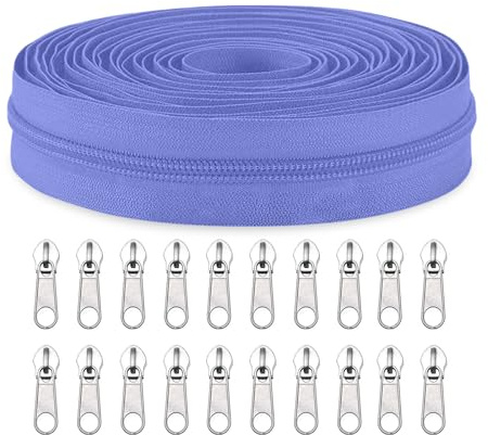 Sawoake #5 Nylon Coil Zippers by The Yard Bulk 10 Yards with 20pcs Zipper Sliders for DIY Sewing Tailor Craft Bag Garment Home Textile…(MediumPurple)