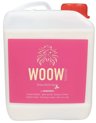 HOOFGOLD WOOW - Spray para crines para caballos, spray brillante y spray de cola con efecto sorpresa, espray ligero para melena y cola, cuidado extra para frisos, Tinker, Haflinger, compatible con