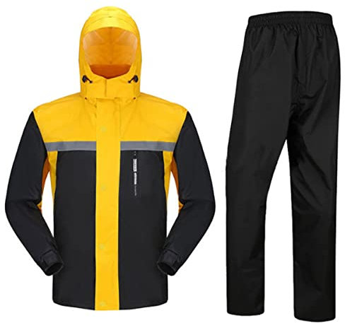 Regenanzug Reflektierender Wasserdicht Regenmantel Herren Winddicht Motorrad Regenjacke Atmungsaktiv Regenjacke+Regenhose Outdoor Fahrrad Rain Windbreaker Rainwear für Fischen Wandern,Yellow,4XL