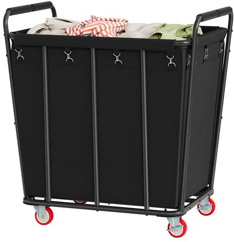 Hoctieon Large Laundry Cart with Wheels, 400L Heavy Duty Laundry Basket Organizer, Rolling Hamper Sorter for Clothes Storage, Industrial Dirty Clothes Hamper for Home & Hotel, Black