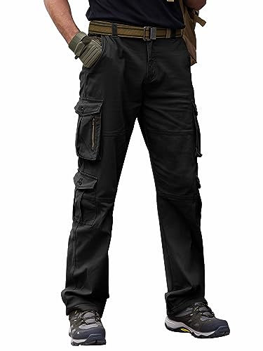 Breampot Herren Cargohose Baumwolle Baggy Chino Hosen Freizeit Outdoorhose Arbeitshose Trouser Pants (Medium, Schwarz)