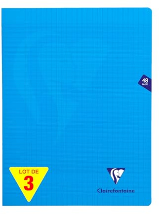 Clairefontaine 323311AMZC Un lot de 3 Cahiers Agrafés Mimesys - 24x32 cm - 48 Pages Grands Carreaux - 90 g - Couverture Polypro - Couleur Bleu