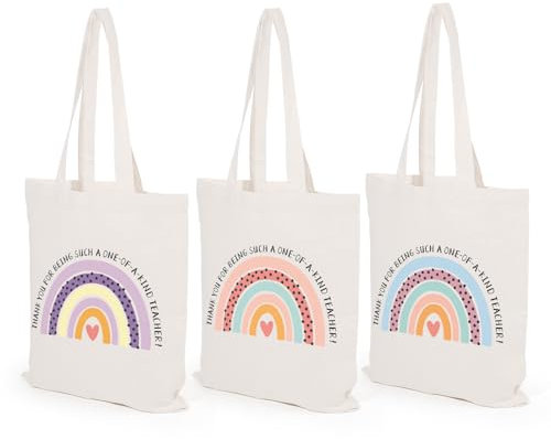 TYL&TYS 3 x Lehrer-Wertschätzungsgeschenke, Lehrer-Taschen für Frauen, Lehrer-Geschenke, Lehrer-Tragetasche, Segeltuch, Regenbogen-Schulabschluss, Erntedankfest, Schulbedarf, Geburtstagsgeschenk