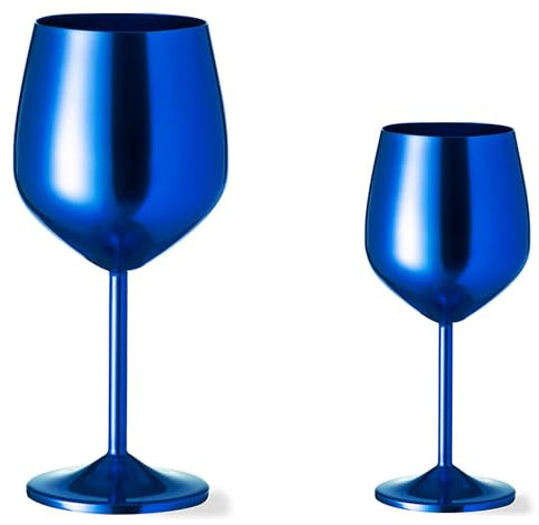 noTrash2003 Lot de 2 verres à vin géants en aluminium - Moments spéciaux - Volume : 540 ml - Bol à apéritif - Bol à dessert - Bleu, rouge, noir ou argenté (bleu)
