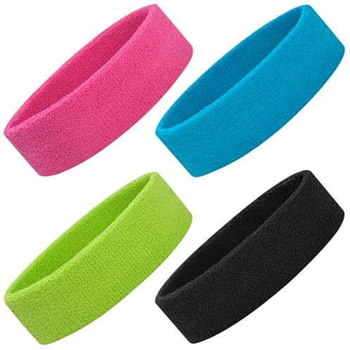 ONUPGO 4-pack svettband sportpannband för män och kvinnor, bomullspannband frottétyg svettband för tennis, basket, fotboll, gym, träning – fukttransporterande elasticitet