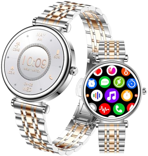 TAYSHILEY Reloj inteligente para mujer, pantalla a color de 1.25 pulgadas, impermeable, rastreador de actividad física, oro rosa, reloj inteligente para mujer con monitor de frecuencia cardíaca y