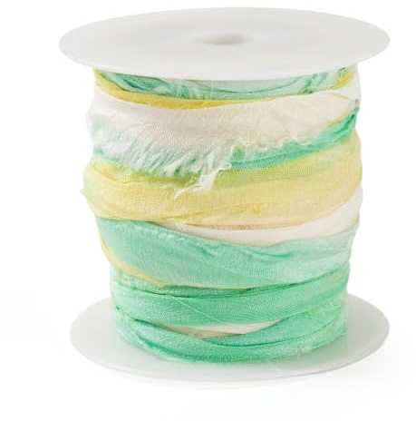 Sparkeads Sari - Nastro di seta riciclata da 5,47 metri per maglieria, cucito, uncinetto, bracciali, macramè, artigianato, collane, ricami, decorazioni natalizie (colore classico)