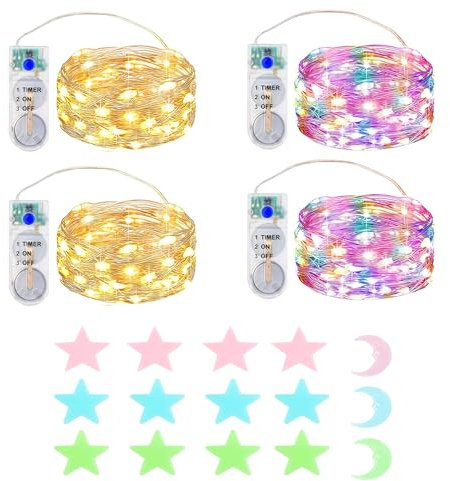MUXIJIA 4x2M 20 LED Mini Luci Stringa Per Interni All'aperto Con Batteria Timer Per Feste Di Nozze Decorazioni Di Illuminazione Natalizia, con Adesivi Murali Stelle Fluorescenti