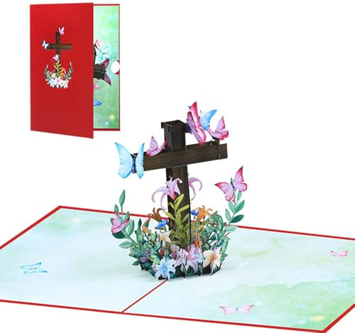Koboko Firmung Karte, Pop Up Karte Kommunion, 3D Kreuz mit Blumen Glückwunschkarte Konfirmationskarten, Konfirmation Karte mit Umschlag, für Erstkommunion, Konfirmation, Taufe, Ostern, Firmung