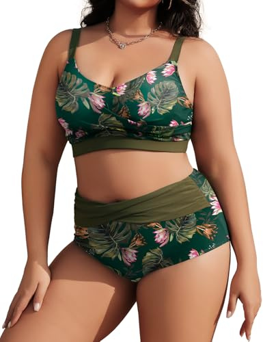 Tuopuda Bikini Mujer Talla Grande Push Up Cintura Alta Traje de Baño Dos Piezas Conjunto de Bikini Biquini con Relleno Bikini Top con Brasileño Braga Alta Natacion Playa M-4XL
