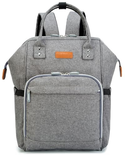 Sac à dos à langer pour bébé, sac à langer multifonctionnel de grande capacité, sac de voyage pour bébé, avec poche isotherme, sangle d'épaule réglable, sac à dos avec 2 attaches pour poussette (Gris)
