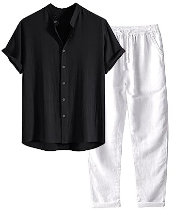 HEONSATI Tute Estive Uomo Cotone Completi Sportivo Due Pezzi Cotone Completino Palestra Casual Camicia Maniche Corte E Pantaloni Tuta Estivi Allenamento Tute Da Casa Leggeri Taglie Forti Jogging
