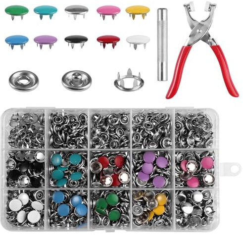 Xyvor 200 Sets Bottoni Automatici a Pressione, Bottoni a Pressione 9.5 mm, Bottoni Automatici con Pinza, Bottoni in Metallo Cavi e Solidi, per Artigianato Bambini Abbigliamento Borse (10 Colori)