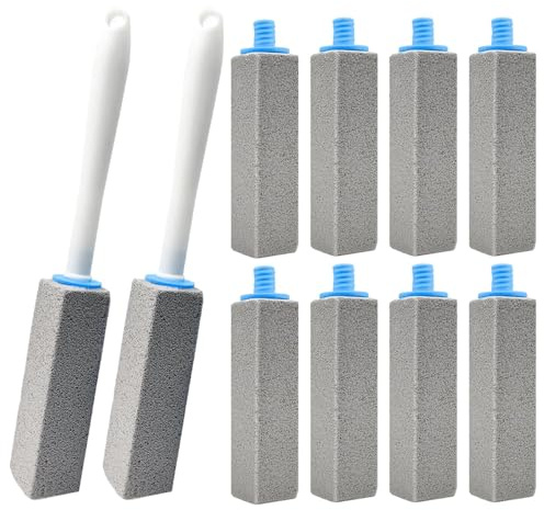 10 Pcs Pumice Cleaning Stone with 2 Handles,Toilet Scouring Stick, Pumice Stone for Toilet Cleaning, Toilet Pumice Cleaning Stones, Strong Effect,Versatile Use on Bathroom Tiles, Sink, Swimming Pool