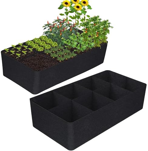 WSNDM 2PCS Borsa Per Piantare Piante Rettangolare a Otto Griglie, 120 * 60 * 30cm Rettangolare Sacchi Per Piante, Con 8 Scomparti Giardino, Fiori e Verdure, Per Coltivare Erbe, Fiori, Verdure, Patate