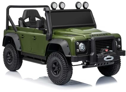 Coche eléctrico para niños Land Rover Defender 110 SVX 12V, Verde, tracción 4X4, Luces LED, suspensión en Ruedas Delanteras y traseras, Control Remoto 2,4 GHz, Entrada USB/Aux, Bluetooth