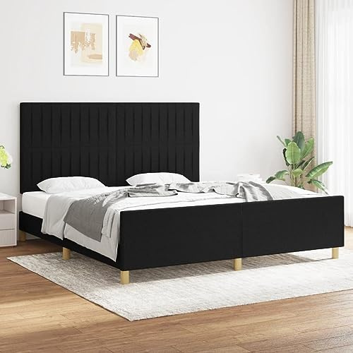Frdhee Boxspringbett Mit Matratze, Bettgestell ohne Matratze Schwarz 180x200 cm Stoff für Matratze, Schlafzimmer, einfache Montage