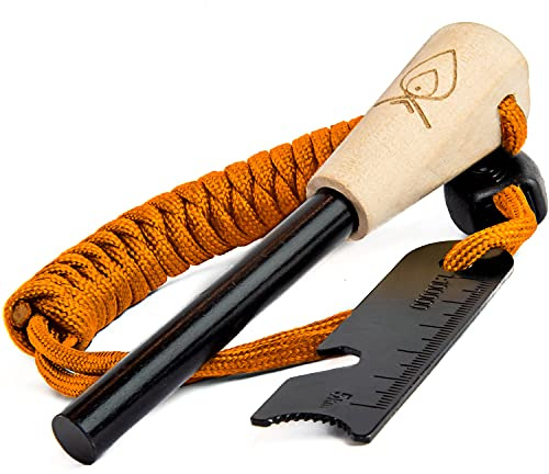 Texas Bushcraft Fire Starter - 3/8 Thick Ferro Rod with Striker and Paracord Wrist Lanyard – Waterproof Flint Fire Steel Survival Lighter for Your Camping, Hiking and Backpacking Gear