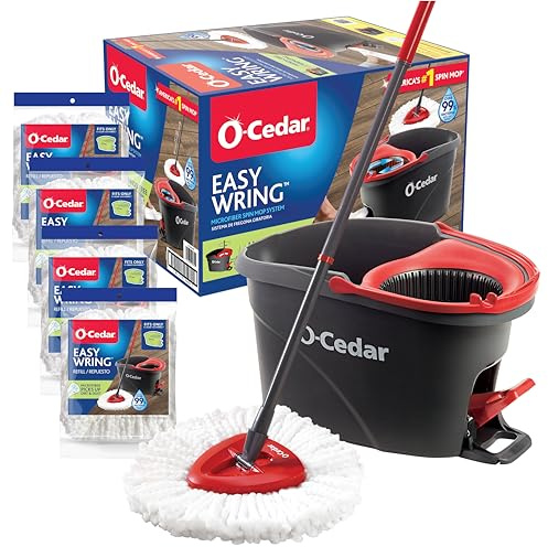 O-Cedar, Rojo, Gris, fregona giratoria con 4 recambios adicionales