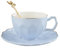 fanquare 200ml Blaue Kaffeetasse mit Löffel, Elegante Porzellan Teetasse mit Untertasse, Britische Frauen Teetasse für Hochzeit, Geburtstag Geschenk