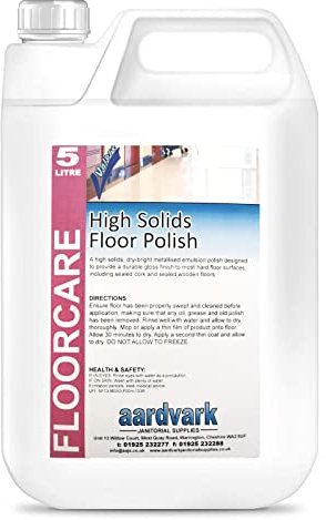 5L Aardvark High Solids Floor Polish - Professional Medium to High Wear Durable Gloss Emulsion Surface Finish to Wooden Sealed, Cork Sealed & Lino Floors