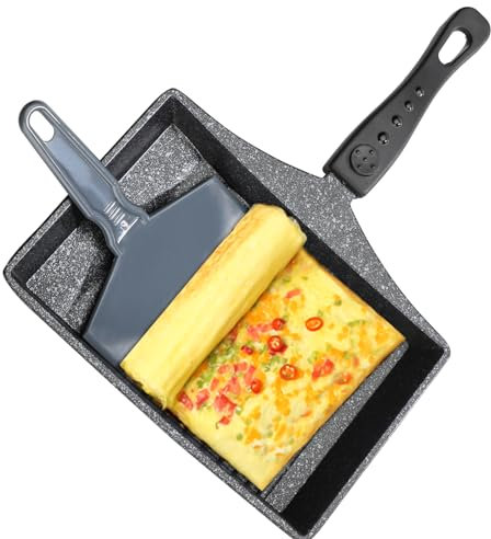 MOSYONE Tamagoyaki Pfanne, antihaftbeschichtete japanische Omelettpfanne mit Spatel – Japanische Eierpfanne für perfekte Tamagoyaki und flauschige Omelettes