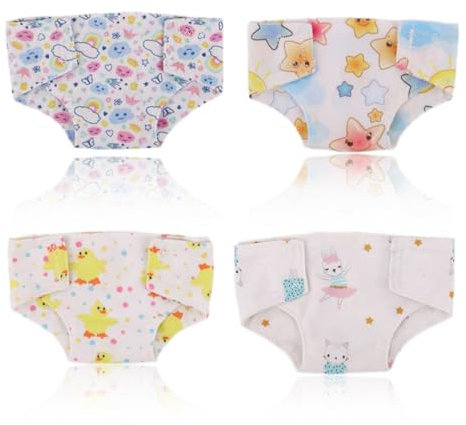 NHPY 4 Stück Puppenwindeln Für Baby Puppen,Windeln,Puppen Zubehör, Zubehör Für Puppen 30-45 cm, Baby Windeln 43 cm Wiederverwendbar(4Form) (Unterwäsche)