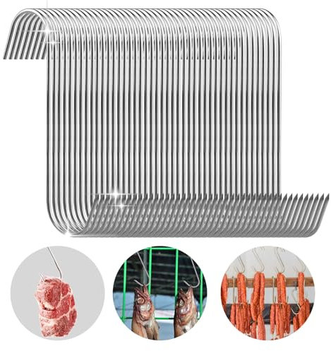 Hengxinc 30 Pieces Stainless Butchers Hooks, 15CM Sturdy Meat Hook for Hanging, Silver S-Shaped Hook Used in Kitchens, Smoking Rooms, Meat Processing Grill Bacon