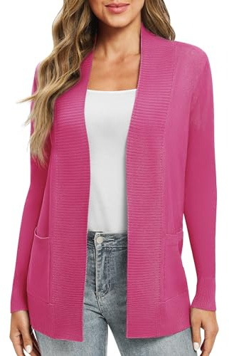 EXCHIC Femmes Décontractée Manche Longue Tricoté Cardigan Poids Léger À l'aise Avant Ouvert Manteau Chandails Longs avec Poches