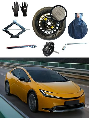 Kit Roue de Secours 17'' compatible avec Toyota Prius+ avec Cric, Clé, Vis, Gants et Sac