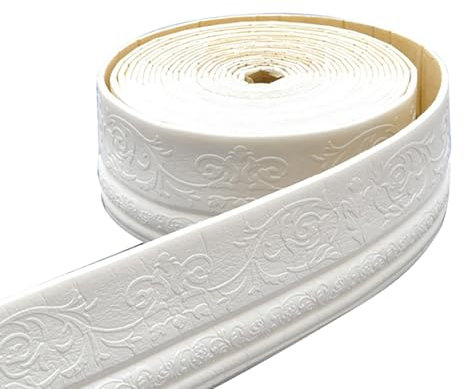 Jodimitty Weiß Bordüre Selbstklebend Weiß 10 Meter x 10cm Dekorative Wandbordüre Wasserdicht Abziehbare Wandtapeten Bordüre für Wohnzimmer Schlafzimmer Küche Wand Spiegelrahmen Türrahmen