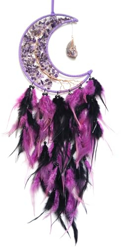 Donko Purple and Black Moon Tree of Life Dream Catcher with Stone Pendant