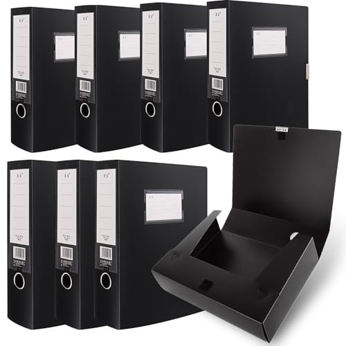 CYEER 8 Pcs Box Files, Black Box Files A4 Filing Boxes 75mm Spine, Plastic Foolscap File Box Folders for Paperwork A4 Document