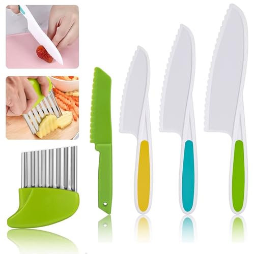 hzfengsheng Plastic Kitchen Knife Set Safety Chef Knives Set of 5 Serrated Chopping Knives for Veg Fruits Cake