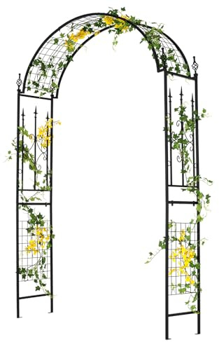 COSTWAY Pérgola de Metal Exterior, Enrejado de Jardín ccn 4 Estacas de Tierra, Espalderas para Plantas Trepadoras, Arco de Soporte para Bodas, Ceremonias y Fiestas, 143 x 40 x 234 cm