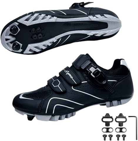 Surwin Zapatos Ciclismo Hombre y Mujer MTB, Zapatillas de Ciclismo con 2 Tornillos y Calas Zapatos Mountain Bike Unisex Antideslizante Transpirable, 36EU-47EU