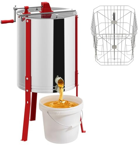 SUBTLETY Manuell honungsslunga 4-honungsslunga rostfritt stål handvev honungsextraktor med lock, honungsventil och biodlare tillbehör honeyextraktor tangentialslunga upp till 4 bikupa