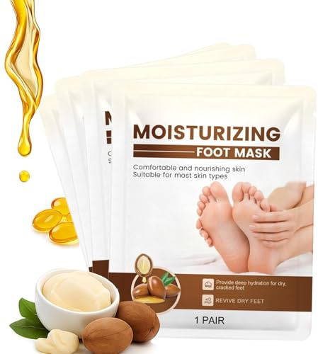 Masque Pieds Très Secs et Abîmés,Masque Exfoliant pour les Pied,Soin au Beurre de Karité,Huile de Jojoba et Vitamine E,Soin des pieds et des peaux mortes,Foot Mask (4PC)