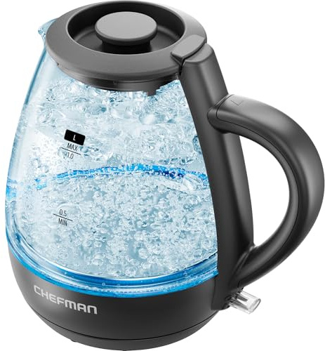 Chefman 1L Electric Tea Kettle with LED Lights, Automatic Shut Off, Removable Lid, Boil-Dry Protection, Hot Water Electric Kettle Water Boiler, Electric Kettles for Boiling Water