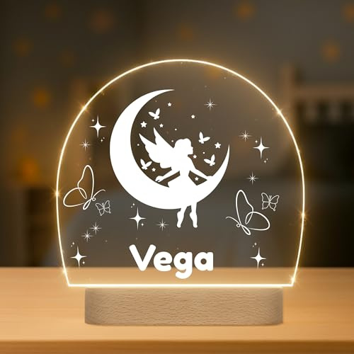 Lámpara Infantil Personalizada con Nombre - Luz LED Quitamiedos para Habitación de Bebé con Diferentes Diseños - Regalo Original para Bebe, Nacimiento, Bautizo o Cumpleaños (HADA)