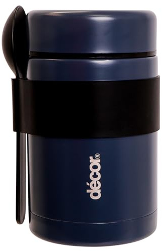 Décor Vacuum Food Flask 520ml with Spoon - Airtight, Reusable, Wide Mouth, Hot & Cold Insulated, Leakproof, Durable, Navy